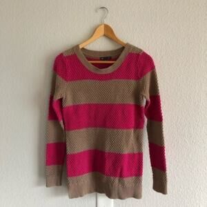 GAP Pink Tan Brown Stripe Cozy Knit Scoop Sweater